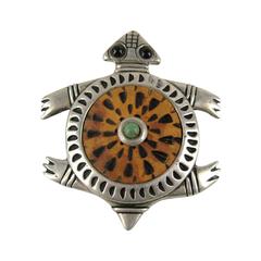 Sterling Silver Native American Wood Turtle Pin Pendant