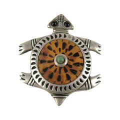 Sterling Silver Native American Wood Turtle Pin Pendant 