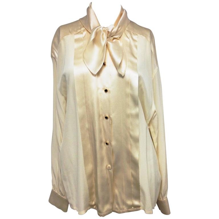 Escada by Margaretha Ley Cream Silk Buttom Up Blouse For Sale at 1stDibs