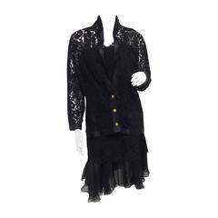 Chanel Black Lace Silk and Chiffon Strapless Hourglass Cocktail Dress Set 8