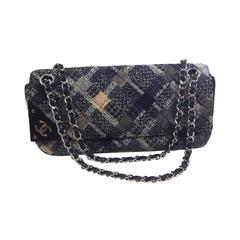 Chanel Quilted Tweed Brown Gray Flap Chain Shoulder Bag