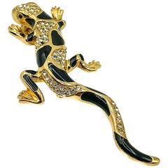 Retro Christian Dior Gold Plated & Enamelled  Lizard Brooch 1980s