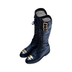 Iconic CHANEL Retro Combat Leather Boots Imposible To Find  39.5  Mint