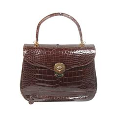 Brown CROCODILE Top Handle Purse with Gold Tone Hardware and Optional Straps