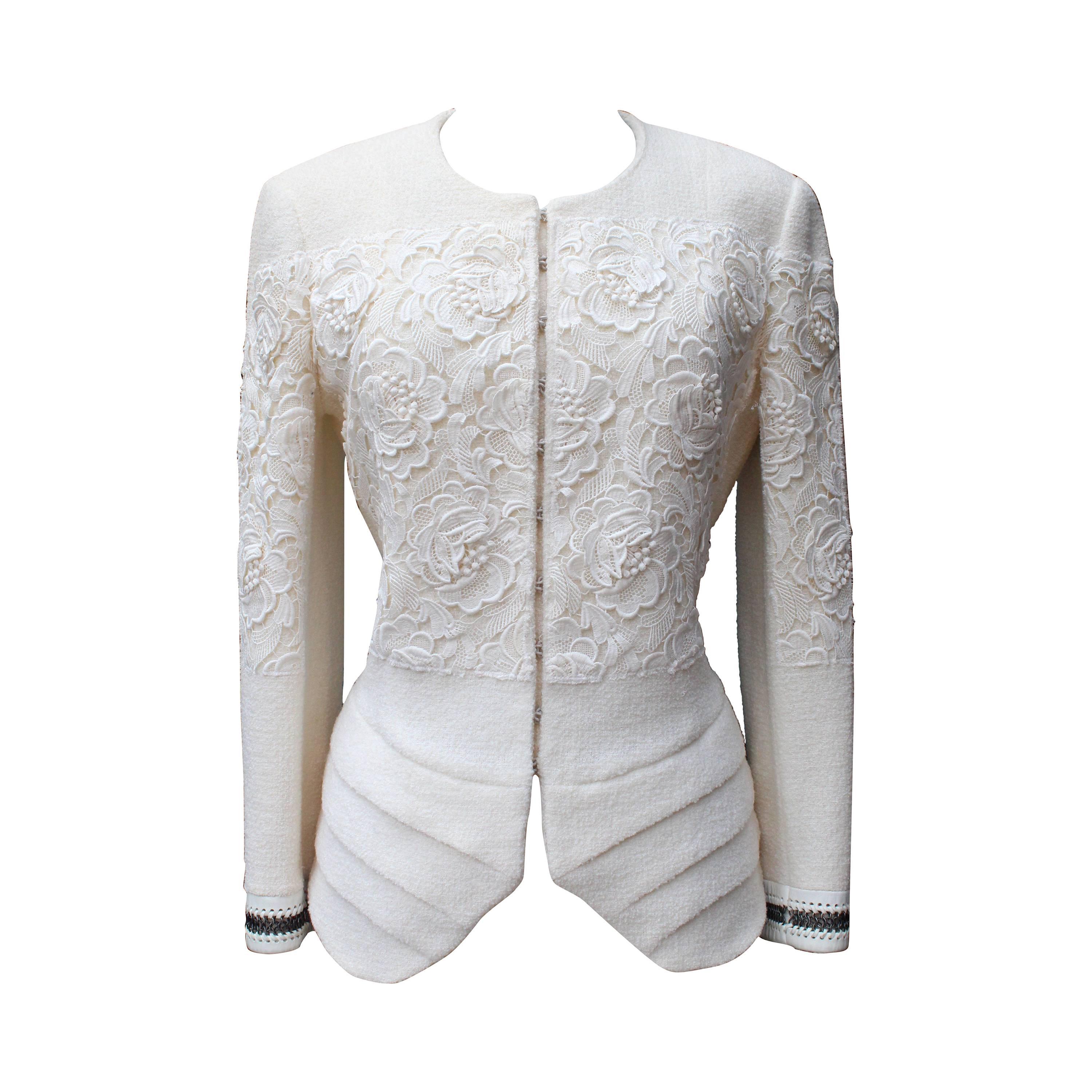 2000s Christian Dior Boutique Ivory Wool and Lace Jacket