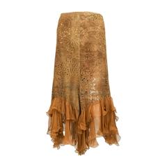 Emanuel Ungaro Suede Lace and Silk Ruffles Skirt - 1990s