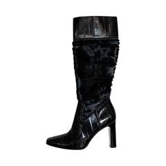 Dolce & Gabbana black eel and lambskin high heel boot in excellent condition