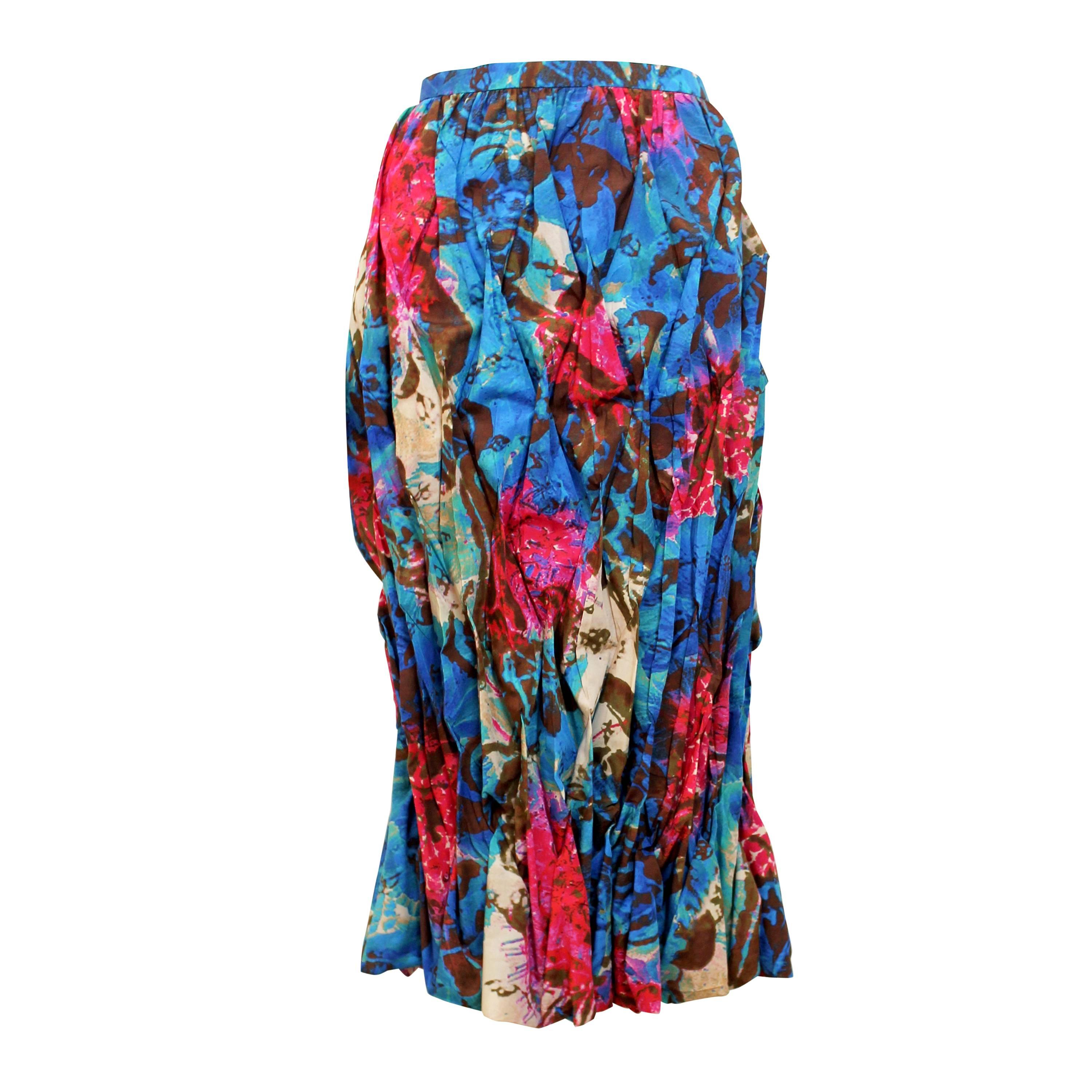 2002 Issey Miyake Psychedelic Tropical Digital Print Pleated Skirt