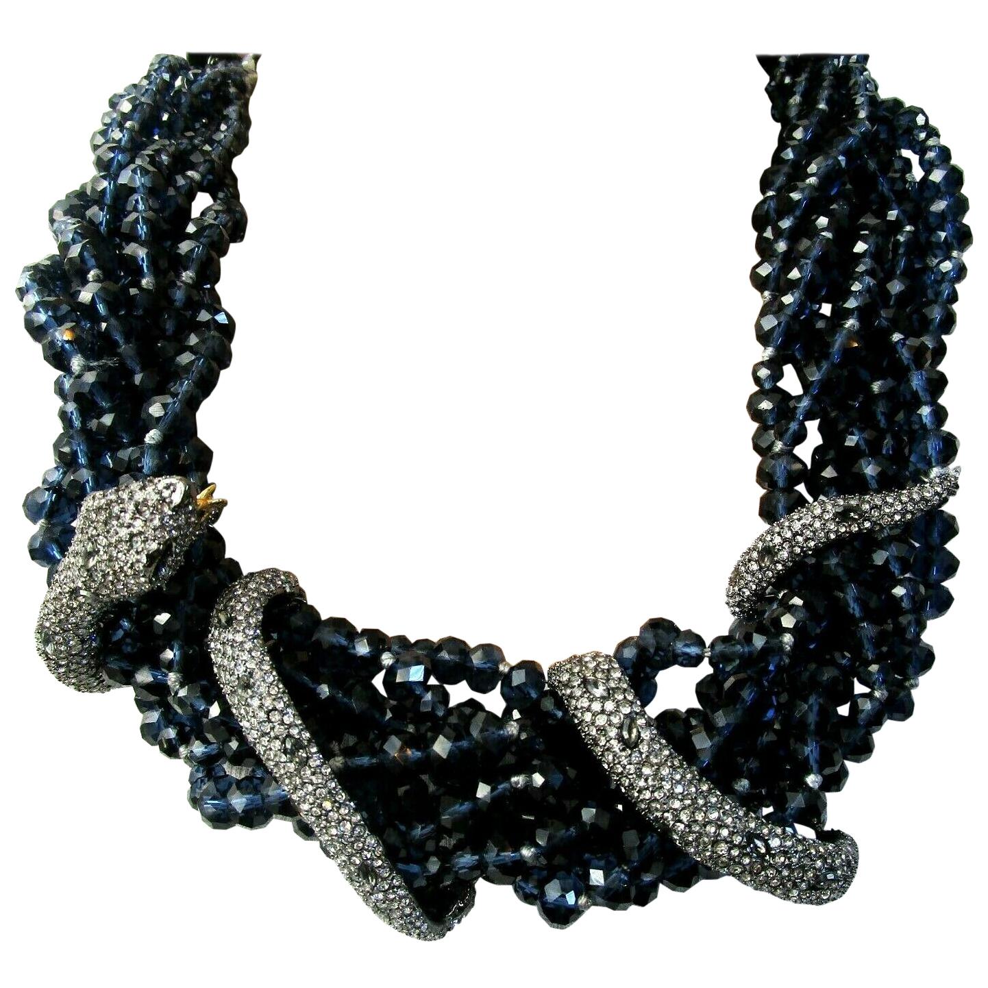 Designer Torsade Blue Crystal and Serpent Alexis Bittar Necklace