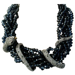 Vintage Designer Torsade Blue Crystal and Serpent Alexis Bittar Necklace