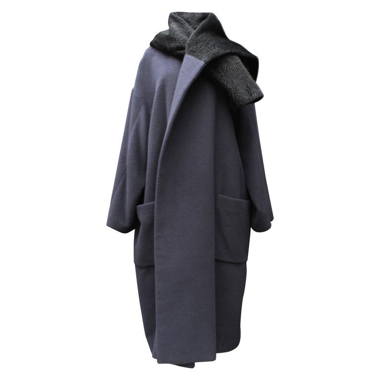 1980 - 90s Comme des Garcons Oversized Coat in Navy Blue and Black Wool ...