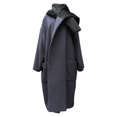 Vintage 1980 - 90s Comme des Garcons Oversized Coat in Navy Blue and Black Wool Coat