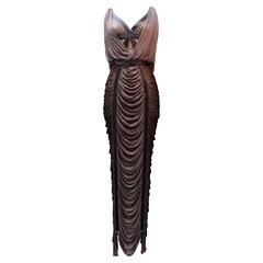 2000s Yves Saint Laurent Rive Gauche Black and Brown Draped Gown by Tom Ford