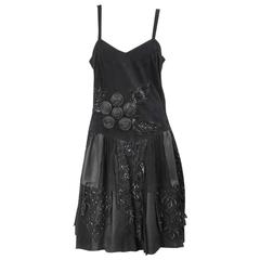 1980s Black Leather Suede Sequin Dress 12