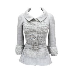 2013 Chanel Light Blue Tweed and Ruffles Jacket