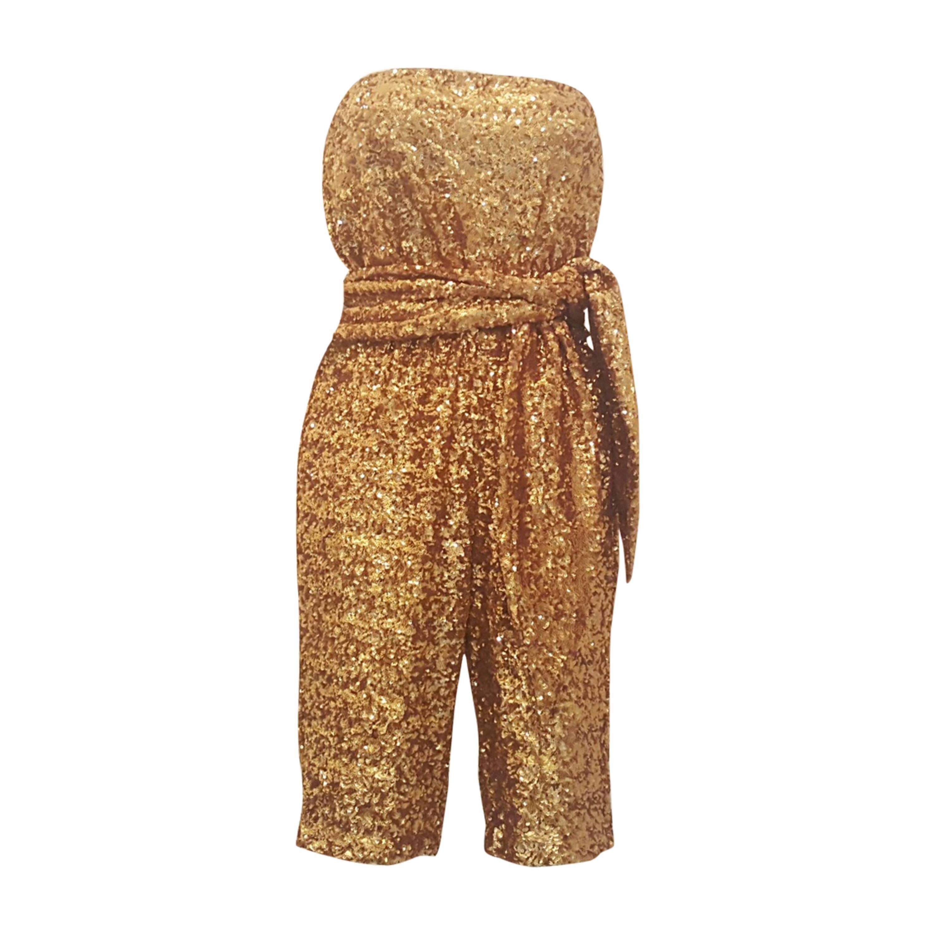 2000s Halston Heritage gold sequins jumpsuit NWOT