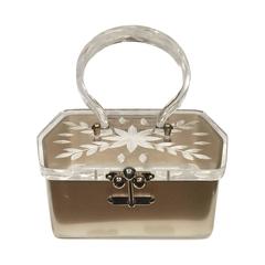 Fabulous 1950s soft gold Lucite purse handbag by Charles Kahn