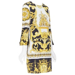 new VERSACE Signature Baroque Cherub Medusa printed viscose shift dress IT40 S