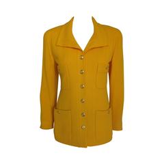 Chanel Boucle Wool Jacket Top in Yellow/Orange w/Gold Tone CC Logo Buttons 1