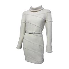 CHANEL Creme Wool Dress with Fringe Detail and Matching Belt