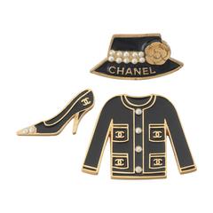 Set of Chanel Enameled Metal Jacket, Shoe & Hat Pins w/CC Logo, Camilia & Pearls