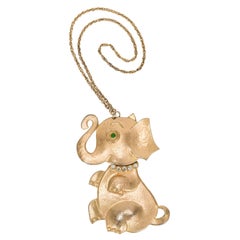 Hattie Carnegie Collier vintage rare en forme d'éléphant avec tête articulée, couleur or