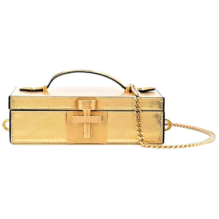 New Rare Oscar De La Renta 2020 Gold Alibi Minaudière Bag With Box & Tags $1890