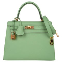 Hermes Kelly Sellier 25 Sac Vert Criquet Epsom Leather Gold Hardware