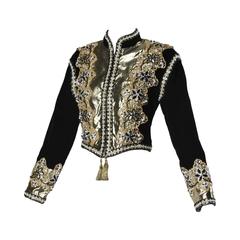 Vintage Heavily Beaded Metallic Gold + Black Velvet Matador Trophy Jacket