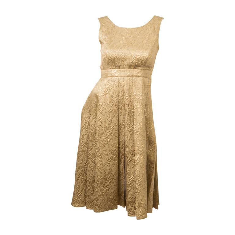 Burberry Gold Brocade Cocktail Dress For Sale at 1stDibs