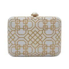 Judith Leiber Ivory and Gold Patterned Clutch 