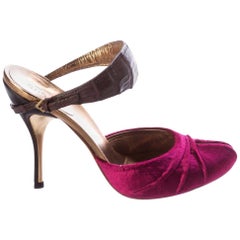 New Gucci Velvet and Crocodile Heels Mules Sz 8.5