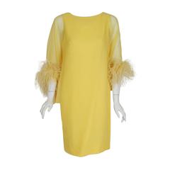 1960's Documented Yma Sumac Yellow Silk-Chiffon & Ostrich-Feather Caftan Dress 10