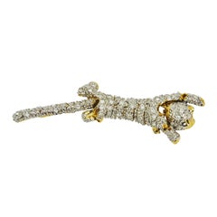 Striking Designer CZ Pave Cat Cheetah Articulated Brooch Pin 