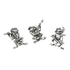 Vintage Musical and Whimsical Trio of Sterling Silver Frog Scatter Brooch Pins