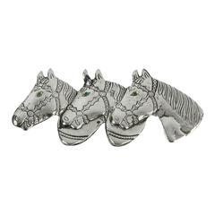 Triple Horse Head Sterling Silver Brooch Pin 12