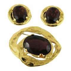 Conjunto de pendientes y broche Yves Saint Laurent YSL Vintage Amatista