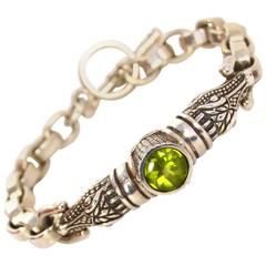 Barry Kieselstein-Cord Sterling Chain Link Gator Head Bracelet & Peridot Stone