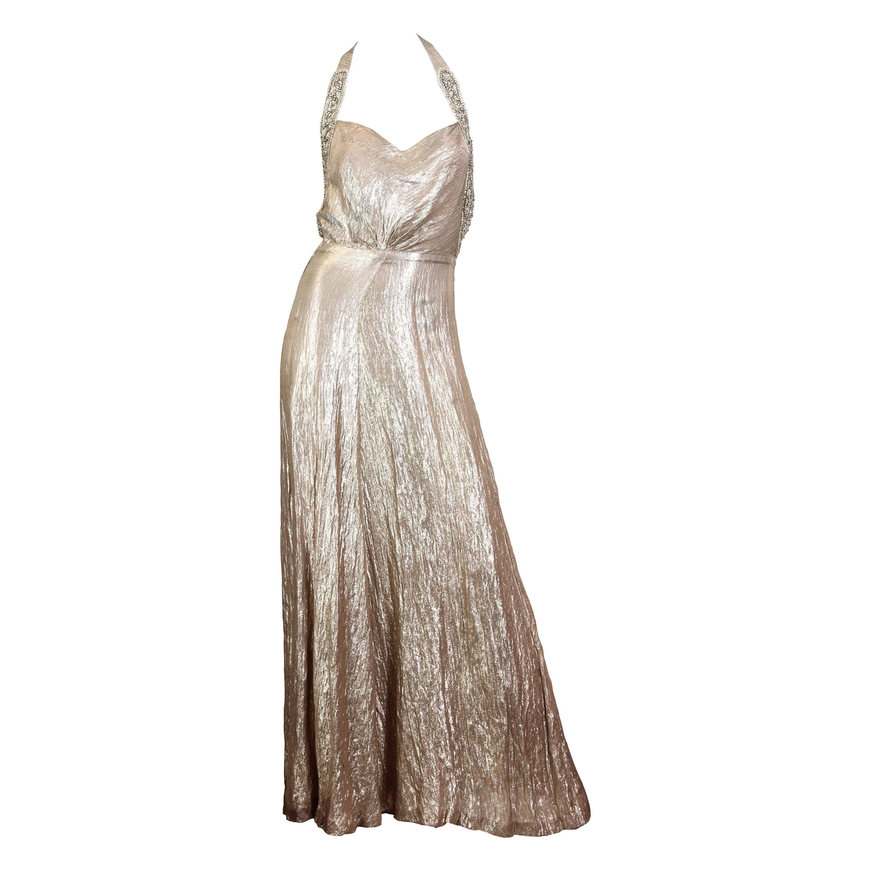Spectacular Backless 1930s Silver Lamé Gown