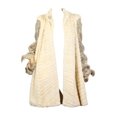 1930S Cream Metallic Wool Blend Crochet Lace Sleeved Ermine Fur Coat