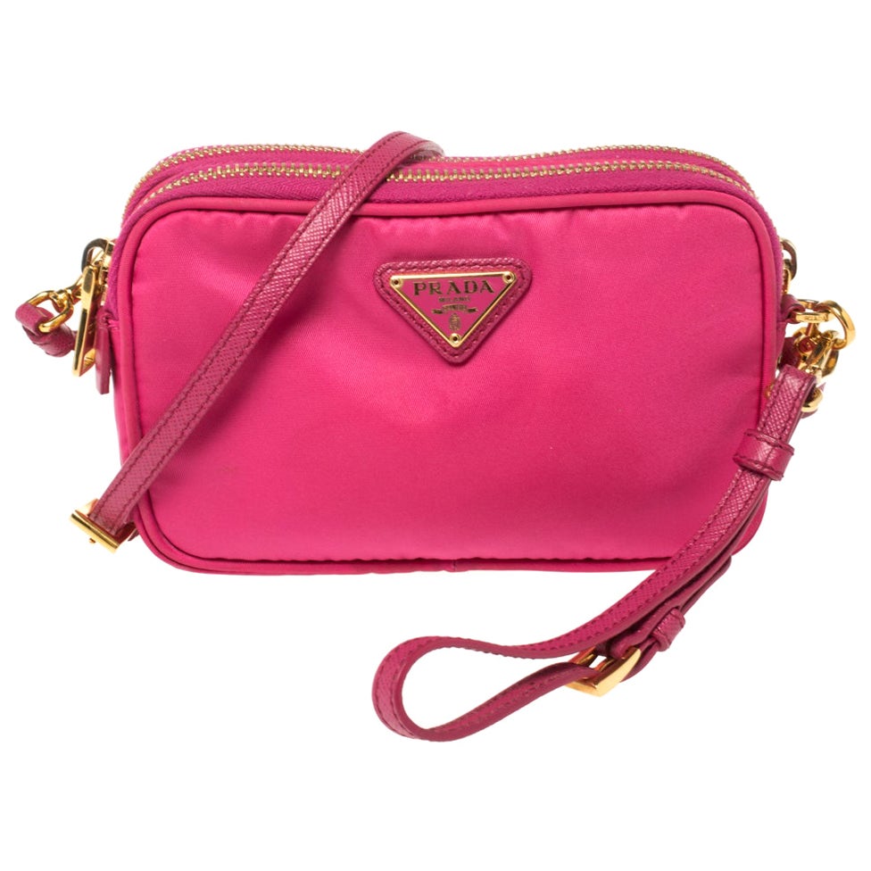 Prada Two Tone Pink Nylon and Patent Leather Jeweled Camera Crossbody