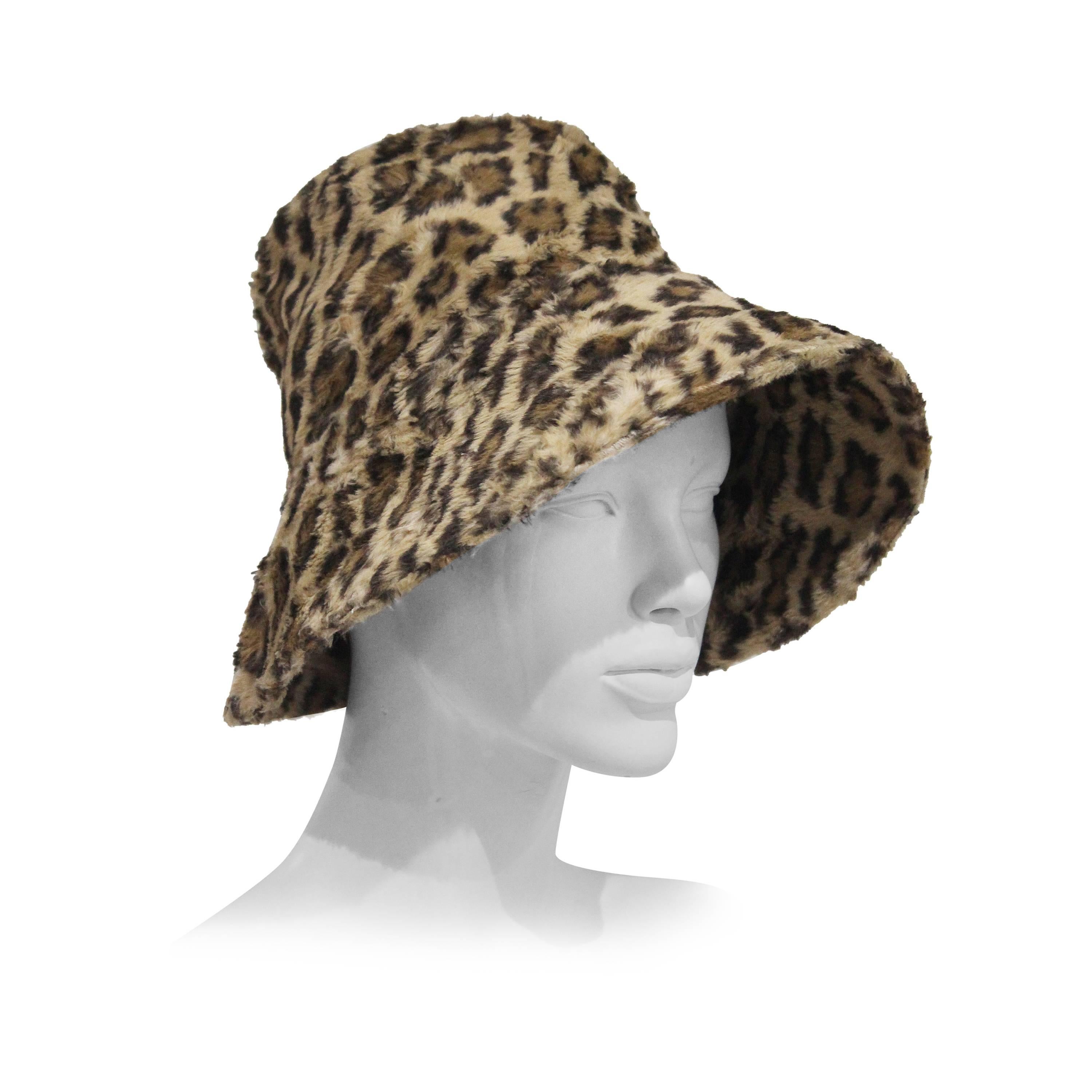 Norma Kamali leopard print faux fur hat, c. 1990s