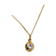 1982 Chanel Slim Gold Chain Necklace W. Rhinestone Pendant 