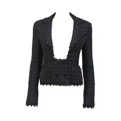 Chanel low plunge fantasy tweed black jacket, c. 2005