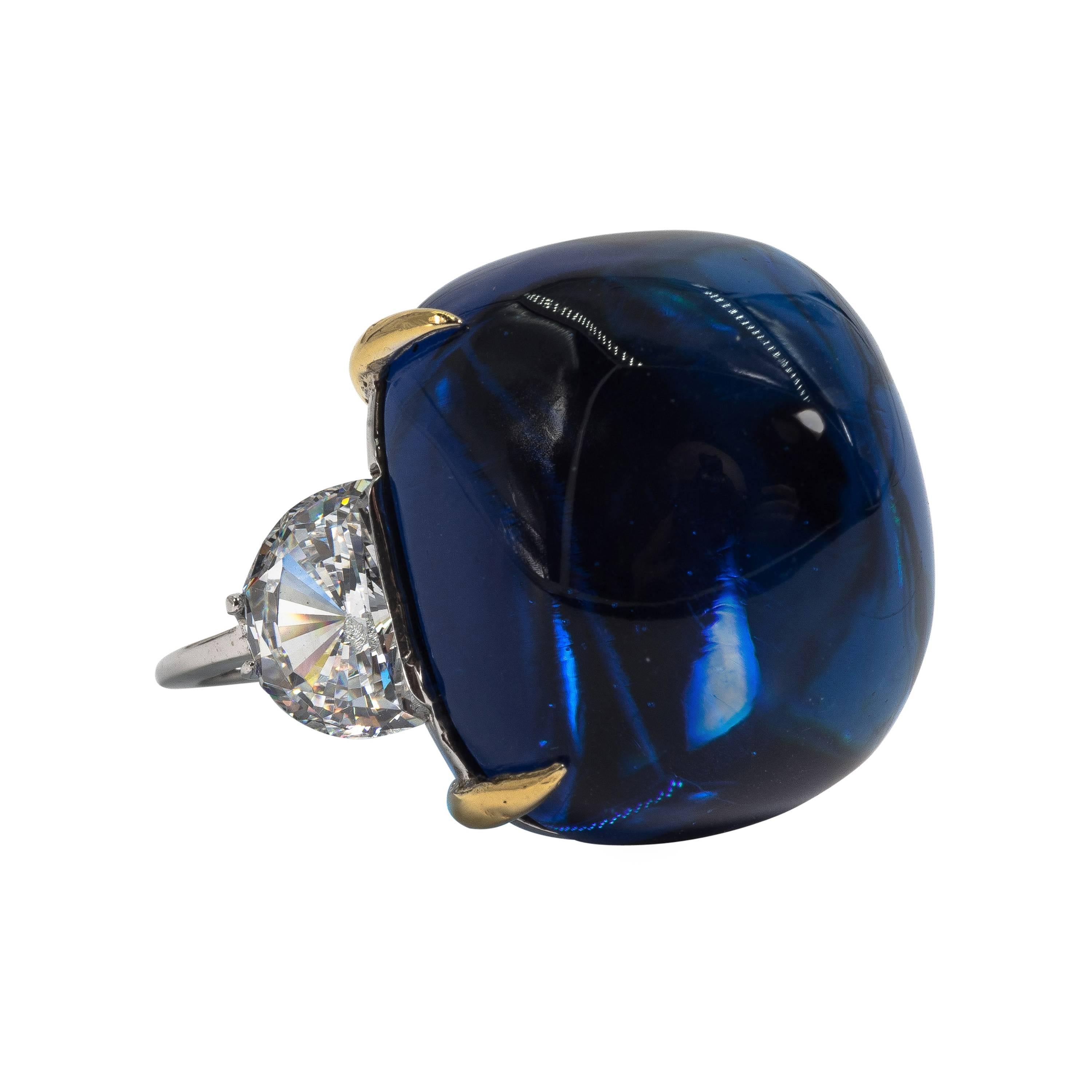 Superb faux French cabochon Royal Kashmir Blue Sapphire ring