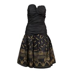 Zandra Rhodes Silk Taffeta Black and Gold Painted Evening Dress 3