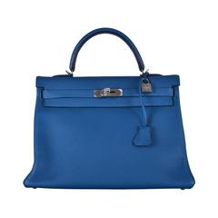 HERMES KELLY BAG 35cm BLUE DE GALICE WITH PALLADIUM TOGO JaneFinds