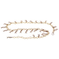 ROBERTA DI CAMERINO Vintage Gold Logo Pendant Chain Belt Necklace