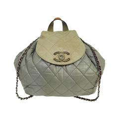 Chanel Grey and Tan Quilted Lambskin Backpack With Rhodium Hardware