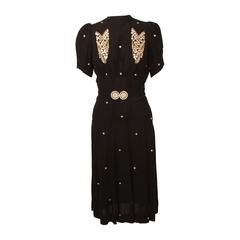 Cute As A Button 1940s Black Embellished Tea Dress